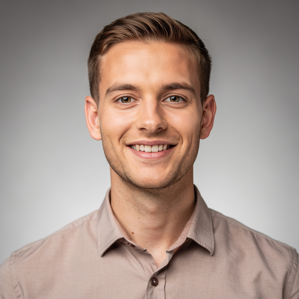 Studio portrait of a young Belgian man customer success manager