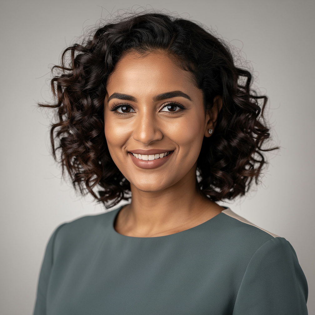 Studio portrait of a Belgian woman of Moroccan descent media coach
